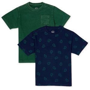 Fashion Two-Pack of 100% Cotton T-Shirts Blue/green sz: S (6-7)